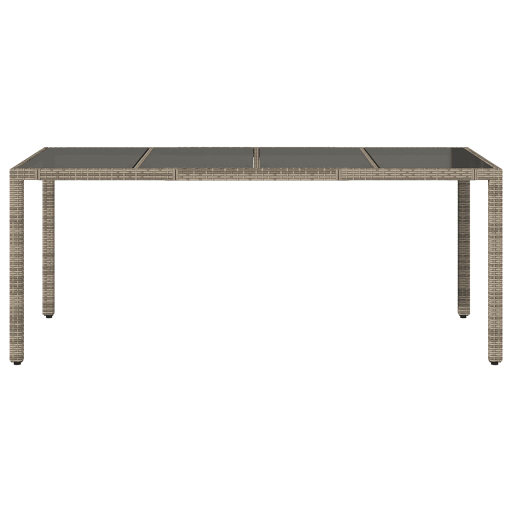 szürke polyrattan üveglapos kerti asztal 190 x 90 x 75 cm