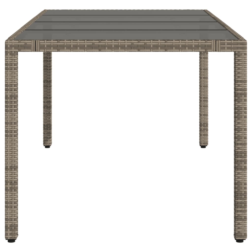 szürke polyrattan üveglapos kerti asztal 190 x 90 x 75 cm
