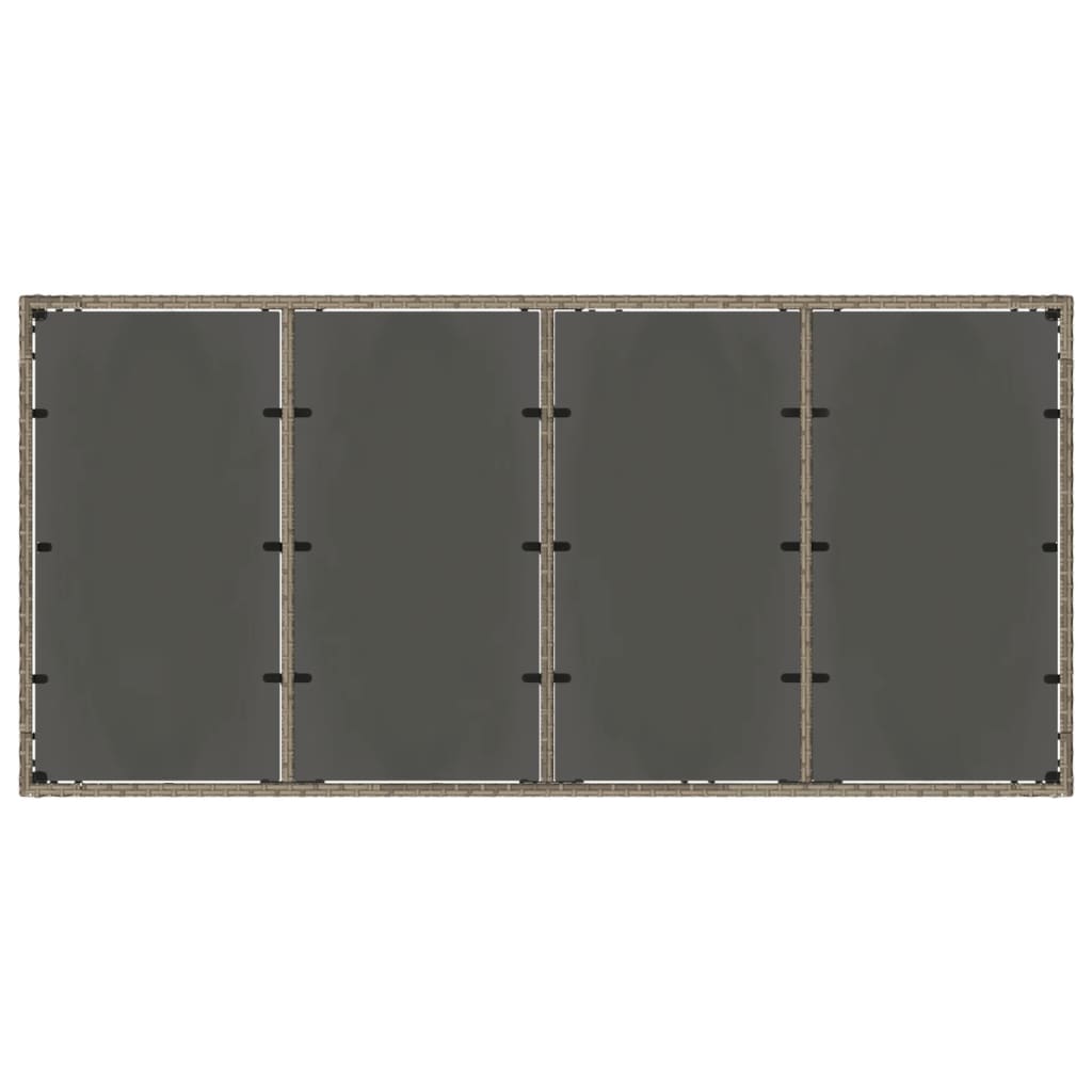 szürke polyrattan üveglapos kerti asztal 190 x 90 x 75 cm