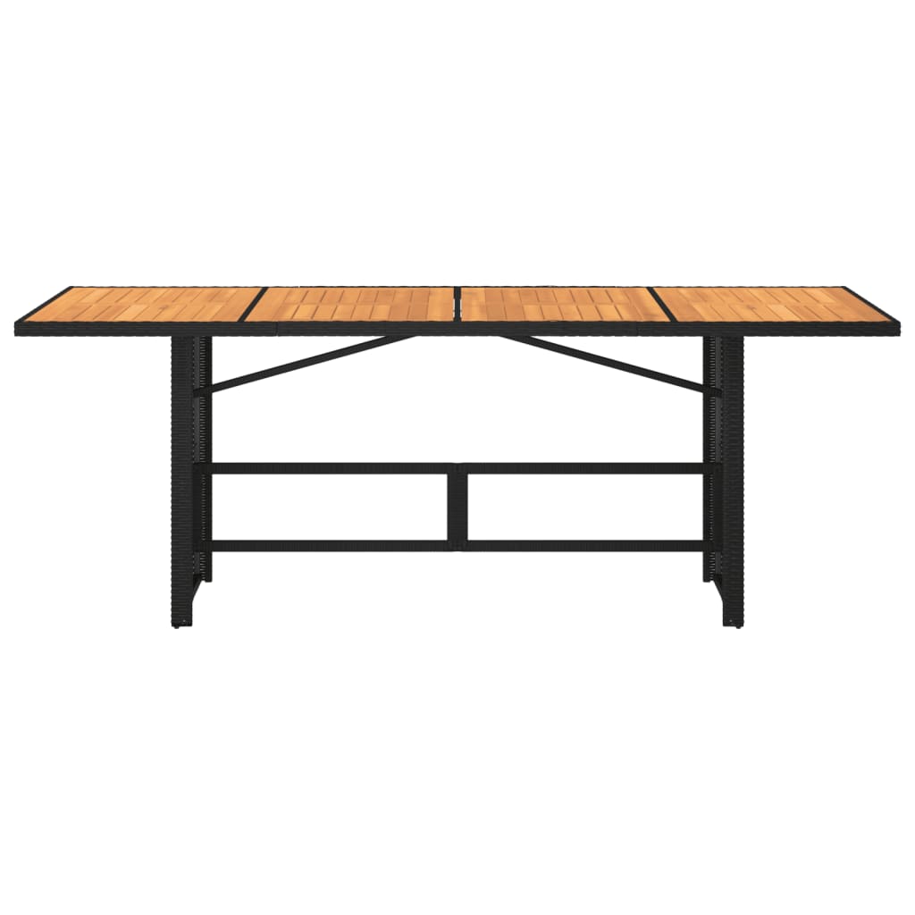 fekete polyrattan kerti asztal akácfa lappal 190 x 80 x 75 cm