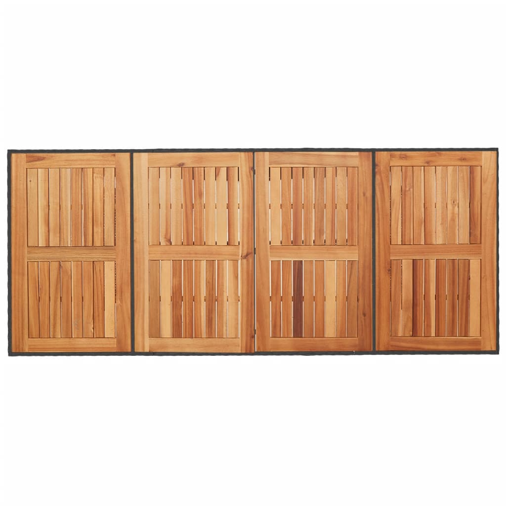 fekete polyrattan kerti asztal akácfa lappal 190 x 80 x 75 cm