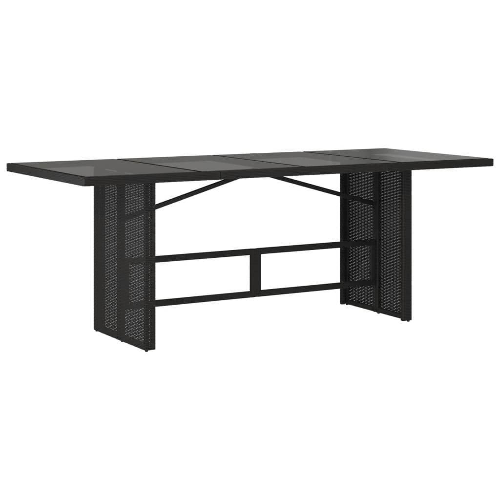 fekete polyrattan üveglapos kerti asztal 190 x 80 x 75 cm