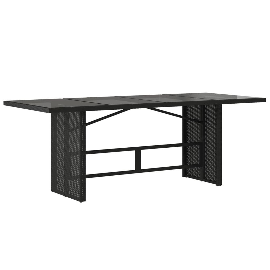 fekete polyrattan üveglapos kerti asztal 190 x 80 x 75 cm