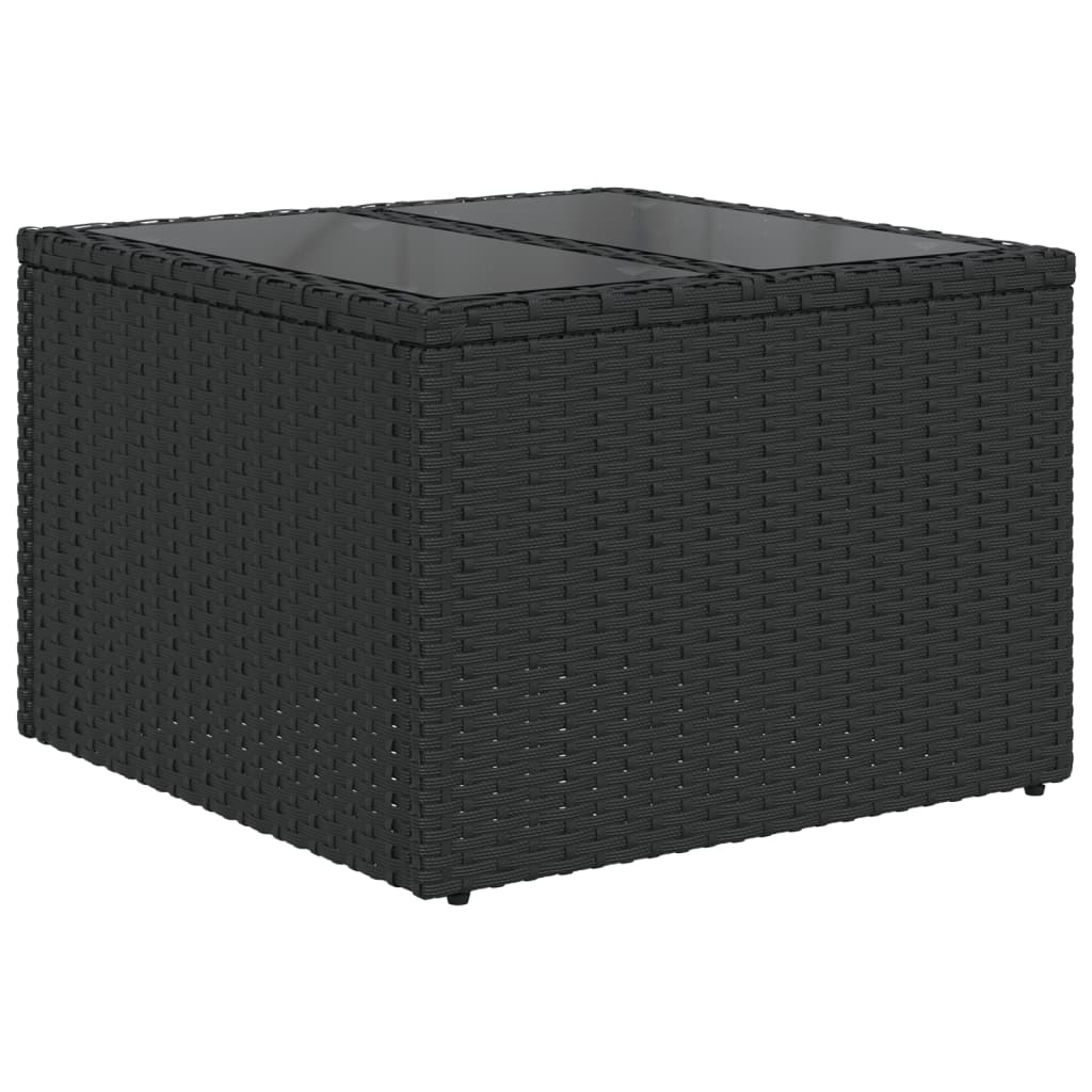 fekete üveglapú kerti asztal 55 x 55 x 37 cm polyrattan