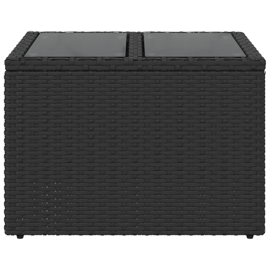 fekete üveglapú kerti asztal 55 x 55 x 37 cm polyrattan