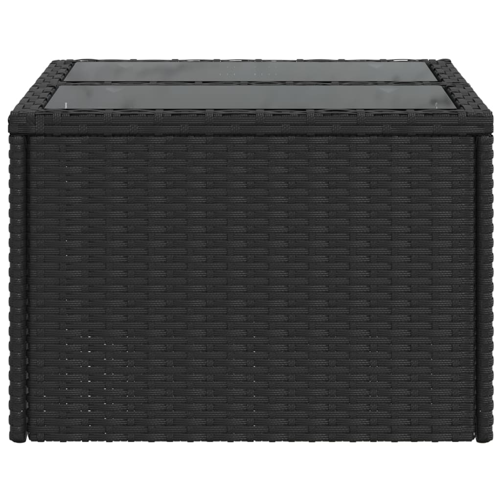 fekete üveglapú kerti asztal 55 x 55 x 37 cm polyrattan