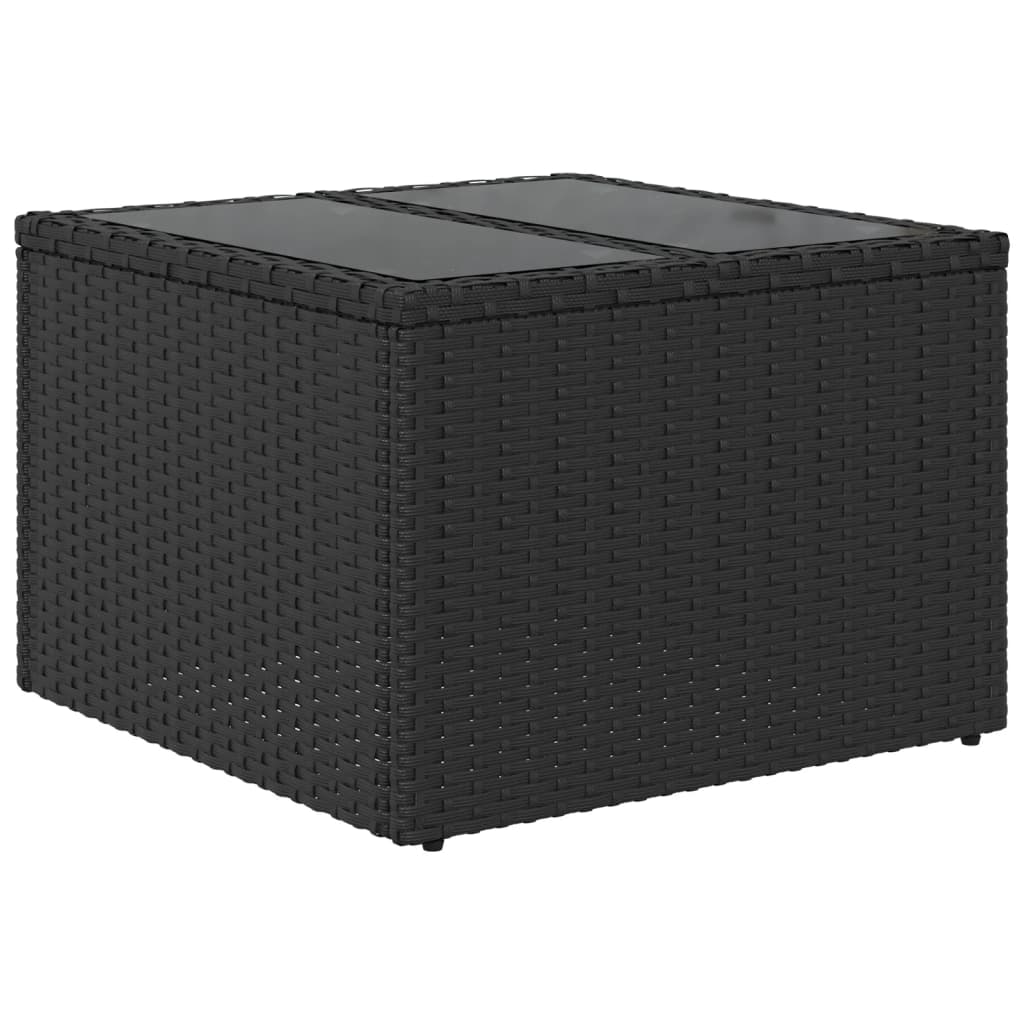 fekete üveglapú kerti asztal 55 x 55 x 37 cm polyrattan