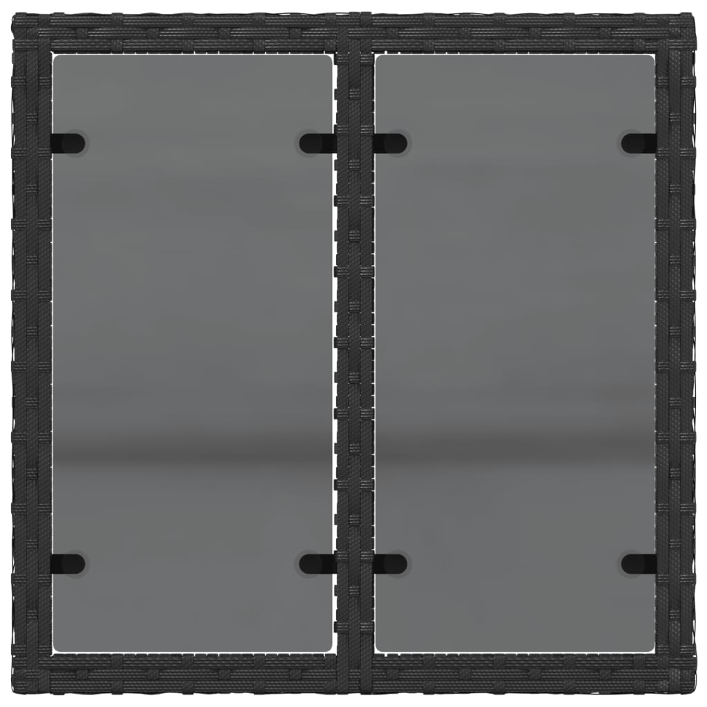 fekete üveglapú kerti asztal 55 x 55 x 37 cm polyrattan