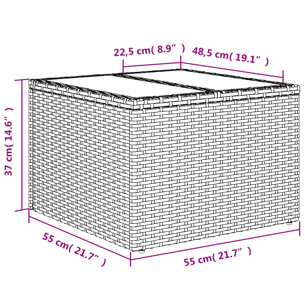 fekete üveglapú kerti asztal 55 x 55 x 37 cm polyrattan