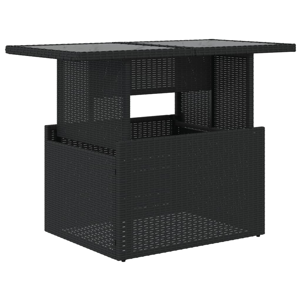 fekete polyrattan üveglapos kerti asztal 100 x 55 x 73 cm