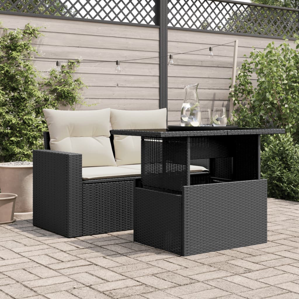 fekete polyrattan üveglapos kerti asztal 100 x 55 x 73 cm