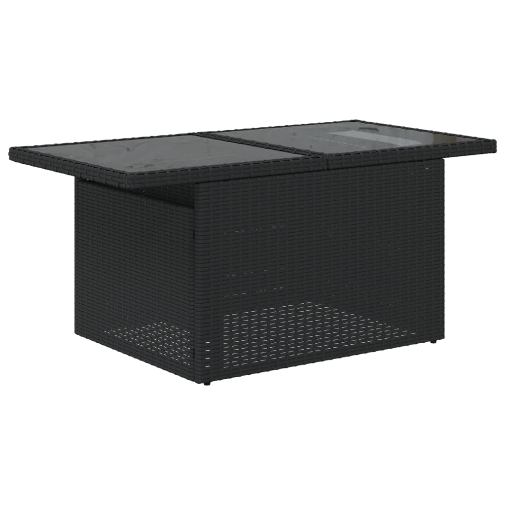 fekete polyrattan üveglapos kerti asztal 100 x 55 x 73 cm