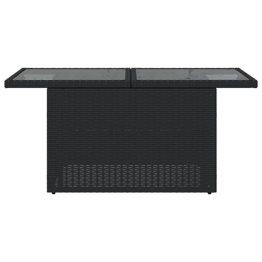 fekete polyrattan üveglapos kerti asztal 100 x 55 x 73 cm