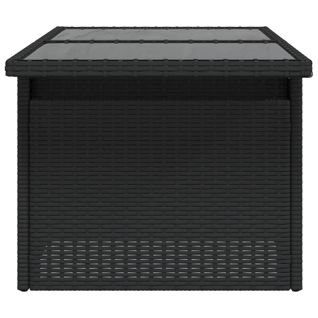 fekete polyrattan üveglapos kerti asztal 100 x 55 x 73 cm
