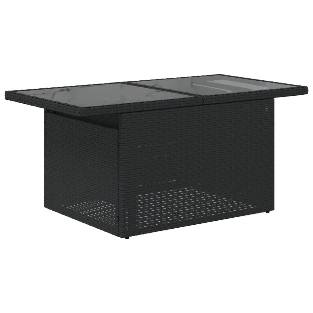 fekete polyrattan üveglapos kerti asztal 100 x 55 x 73 cm