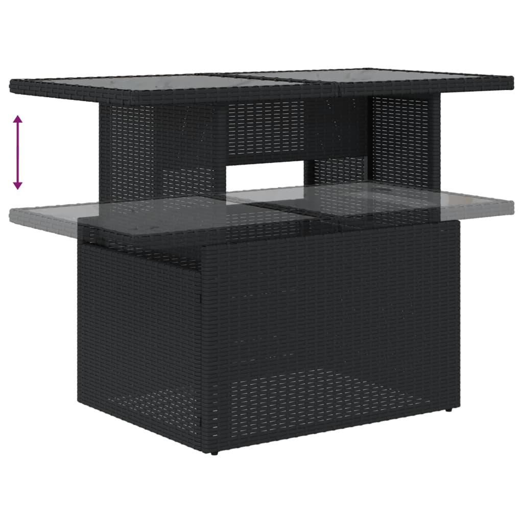 fekete polyrattan üveglapos kerti asztal 100 x 55 x 73 cm