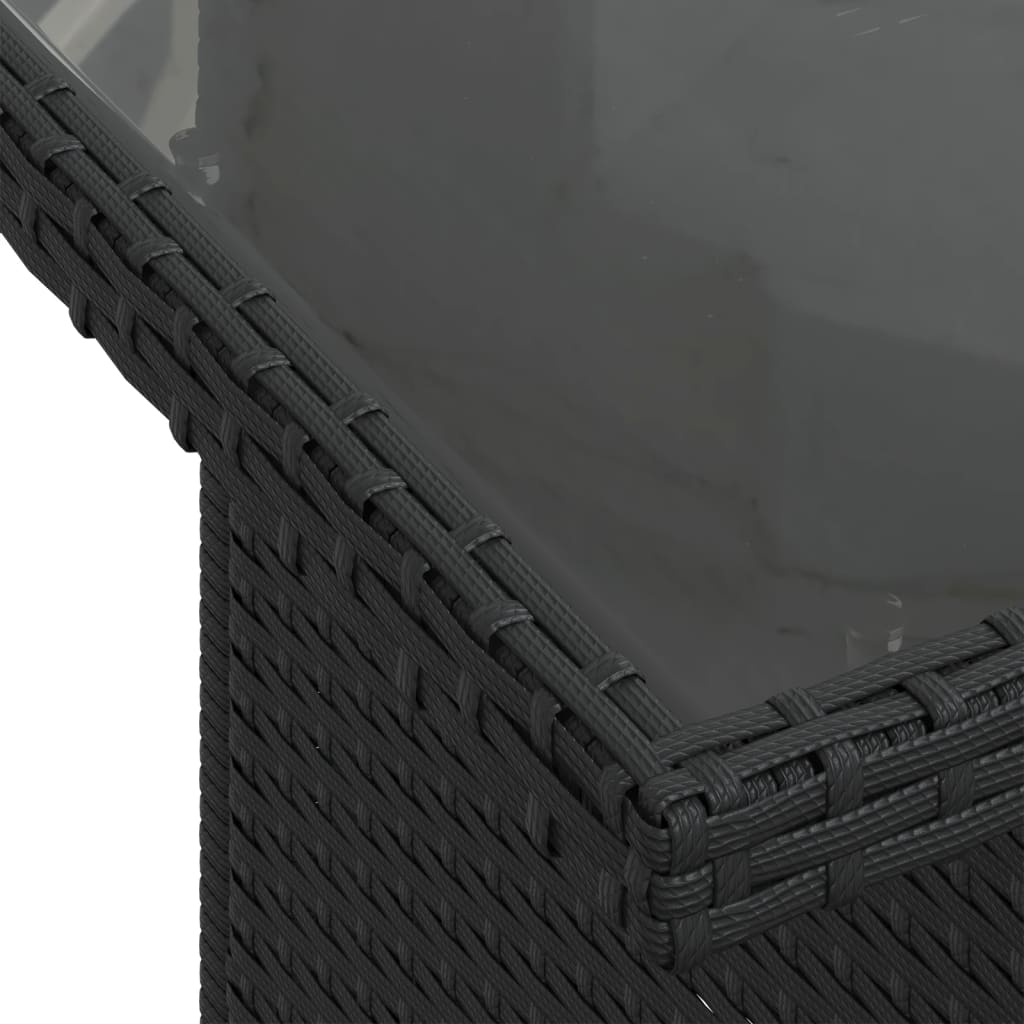 fekete polyrattan üveglapos kerti asztal 100 x 55 x 73 cm