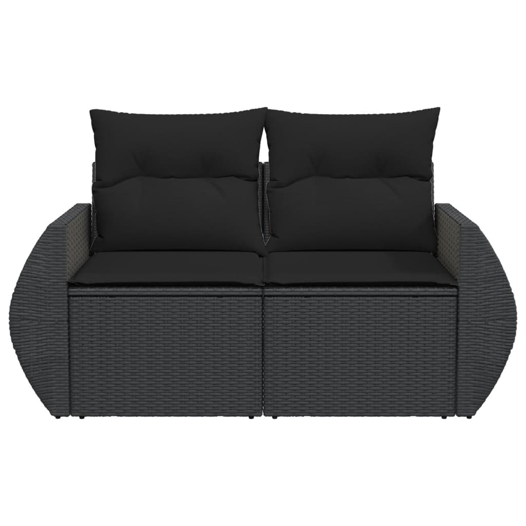 2 személyes fekete polyrattan kerti kanapé párnával