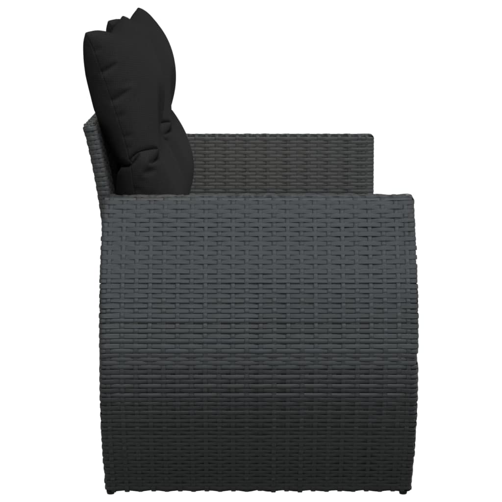 2 személyes fekete polyrattan kerti kanapé párnával