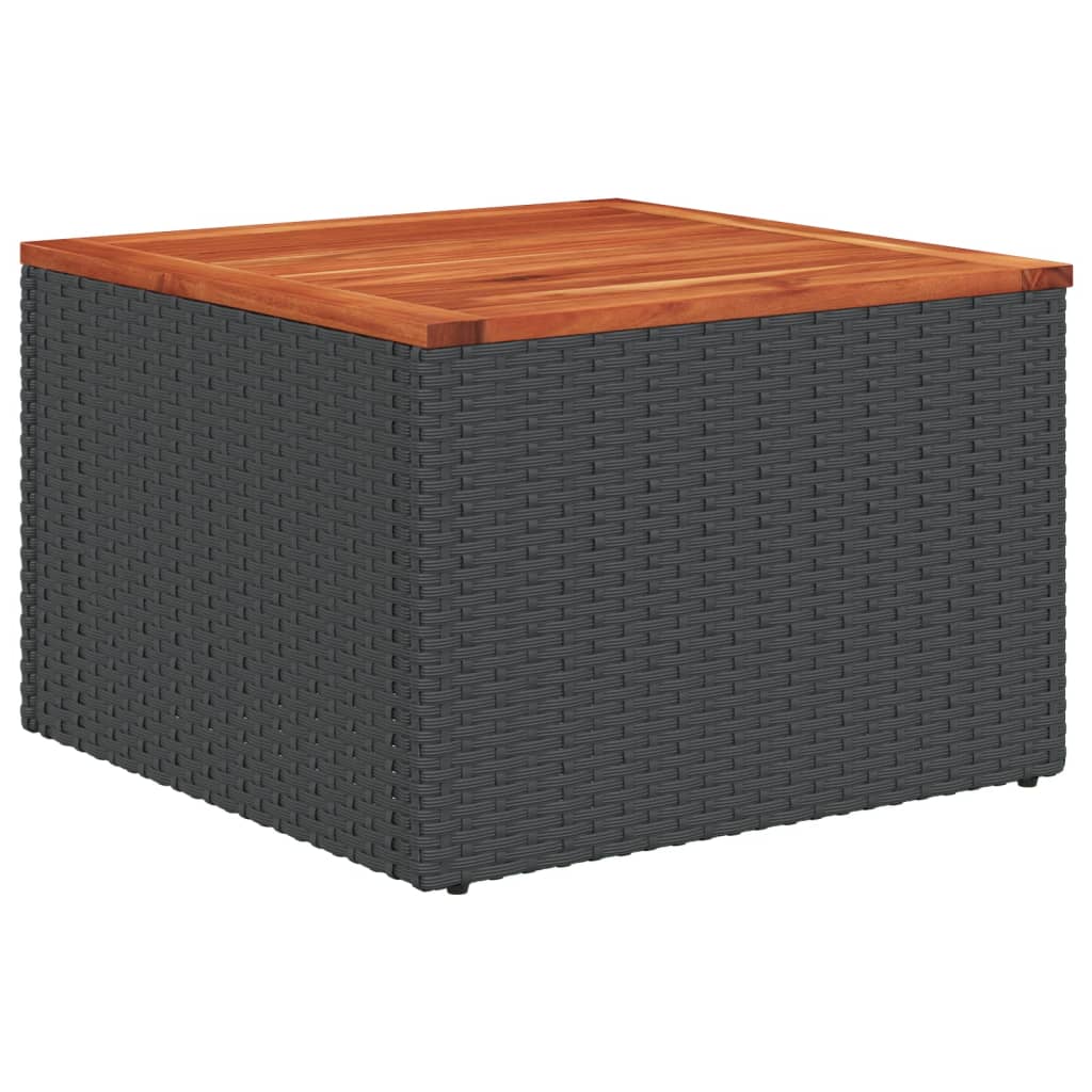 fekete polyrattan és akácfa kerti asztal 55 x 55 x 37 cm