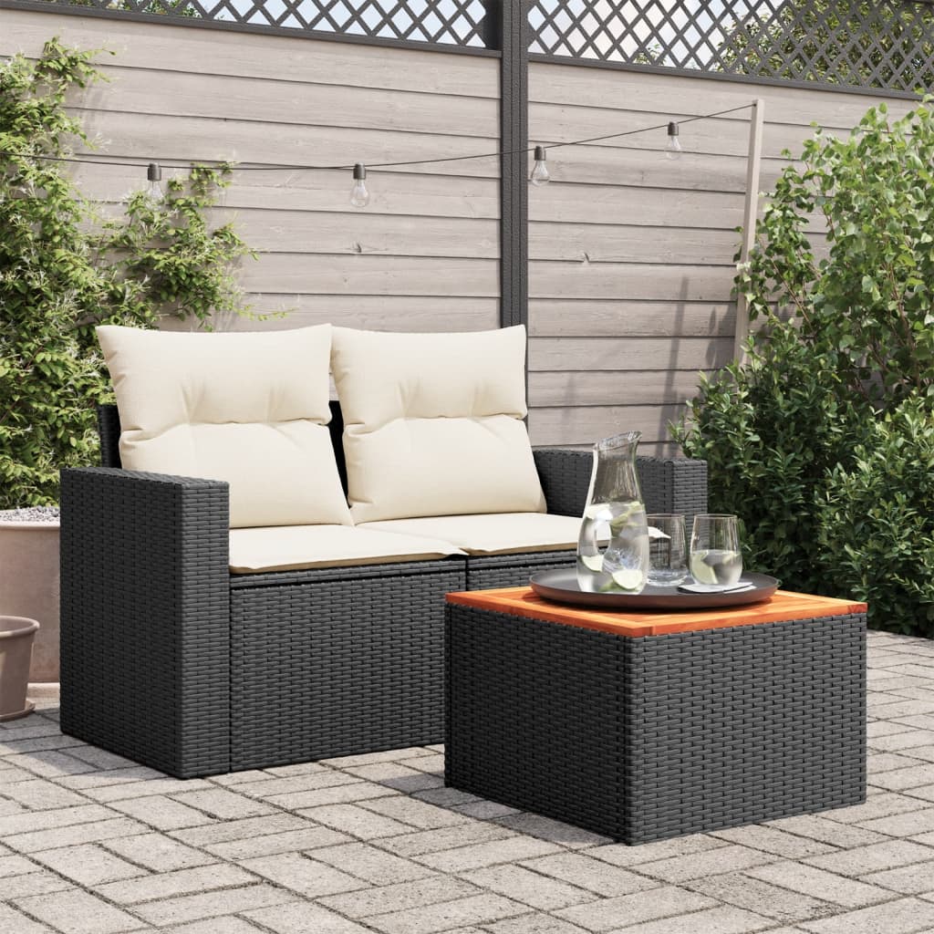 fekete polyrattan és akácfa kerti asztal 55 x 55 x 37 cm