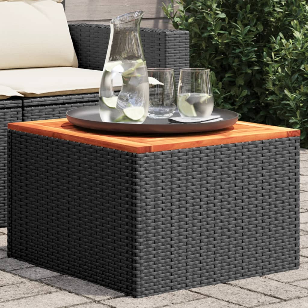 fekete polyrattan és akácfa kerti asztal 55 x 55 x 37 cm