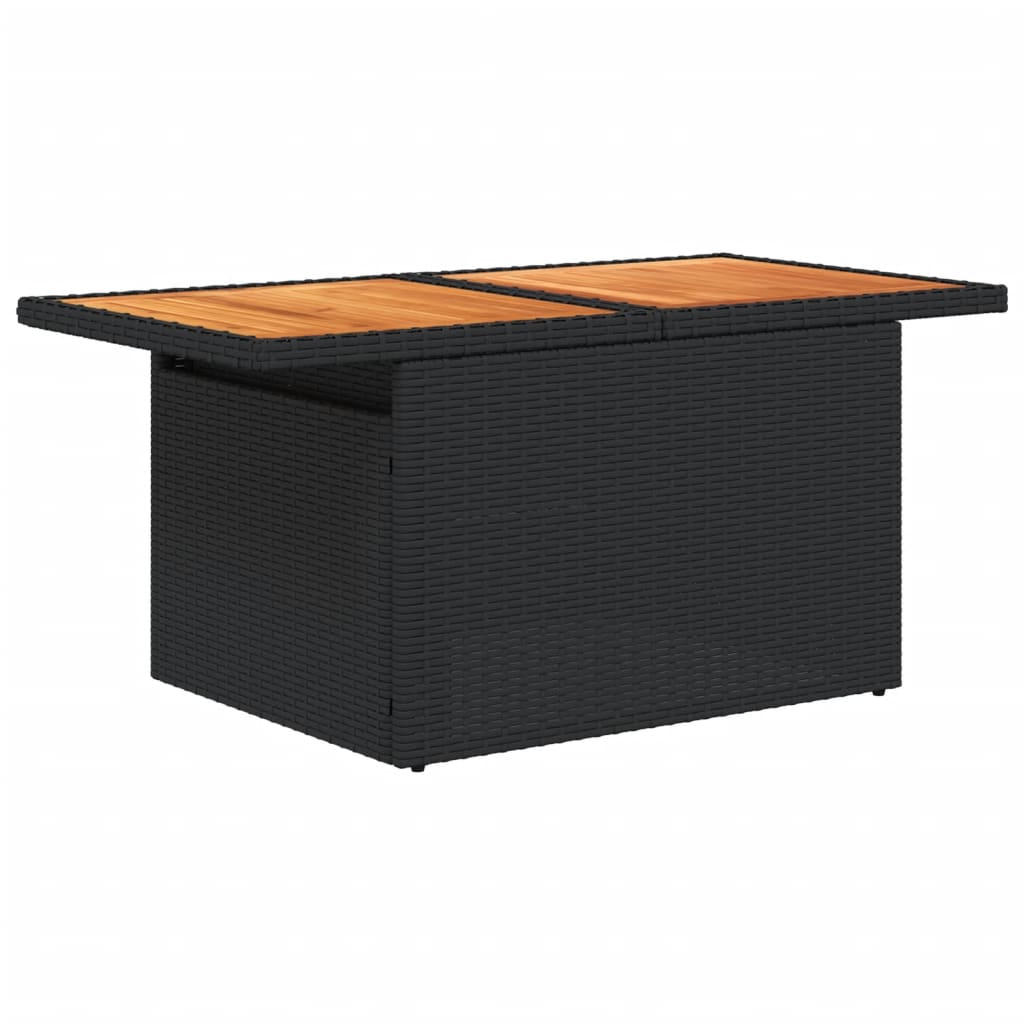 fekete polyrattan és akácfa kerti asztal 100 x 55 x 73 cm