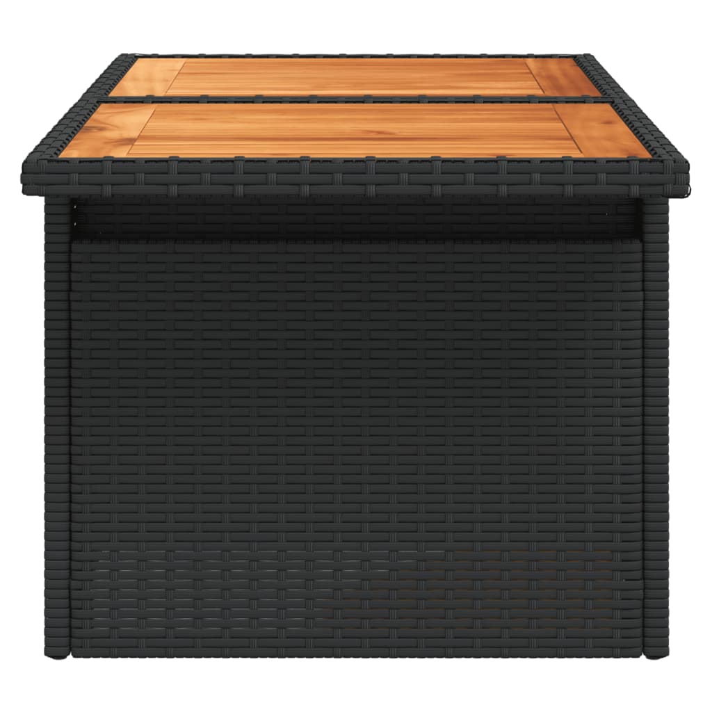 fekete polyrattan és akácfa kerti asztal 100 x 55 x 73 cm