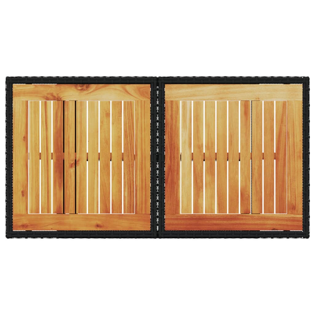 fekete polyrattan és akácfa kerti asztal 100 x 55 x 73 cm