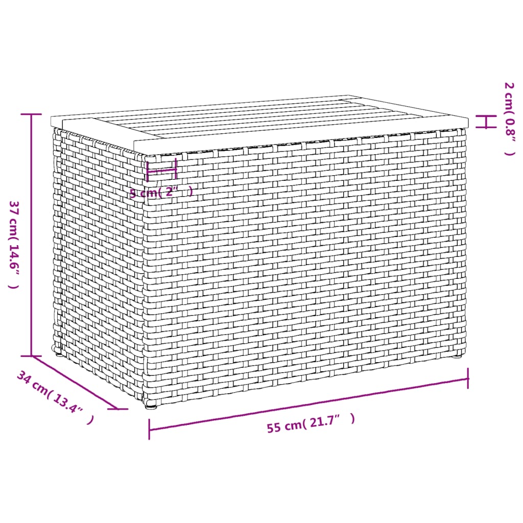 2 db fekete polyrattan és tömör fa kerti kisasztal 55x34x37 cm
