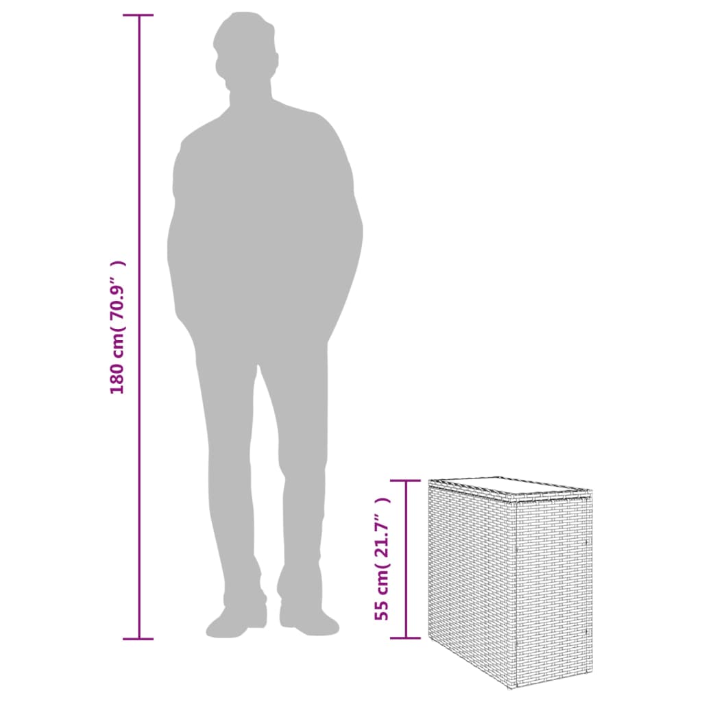 fekete polyrattan üveglapos kerti kisasztal 58 x 27,5 x 55 cm
