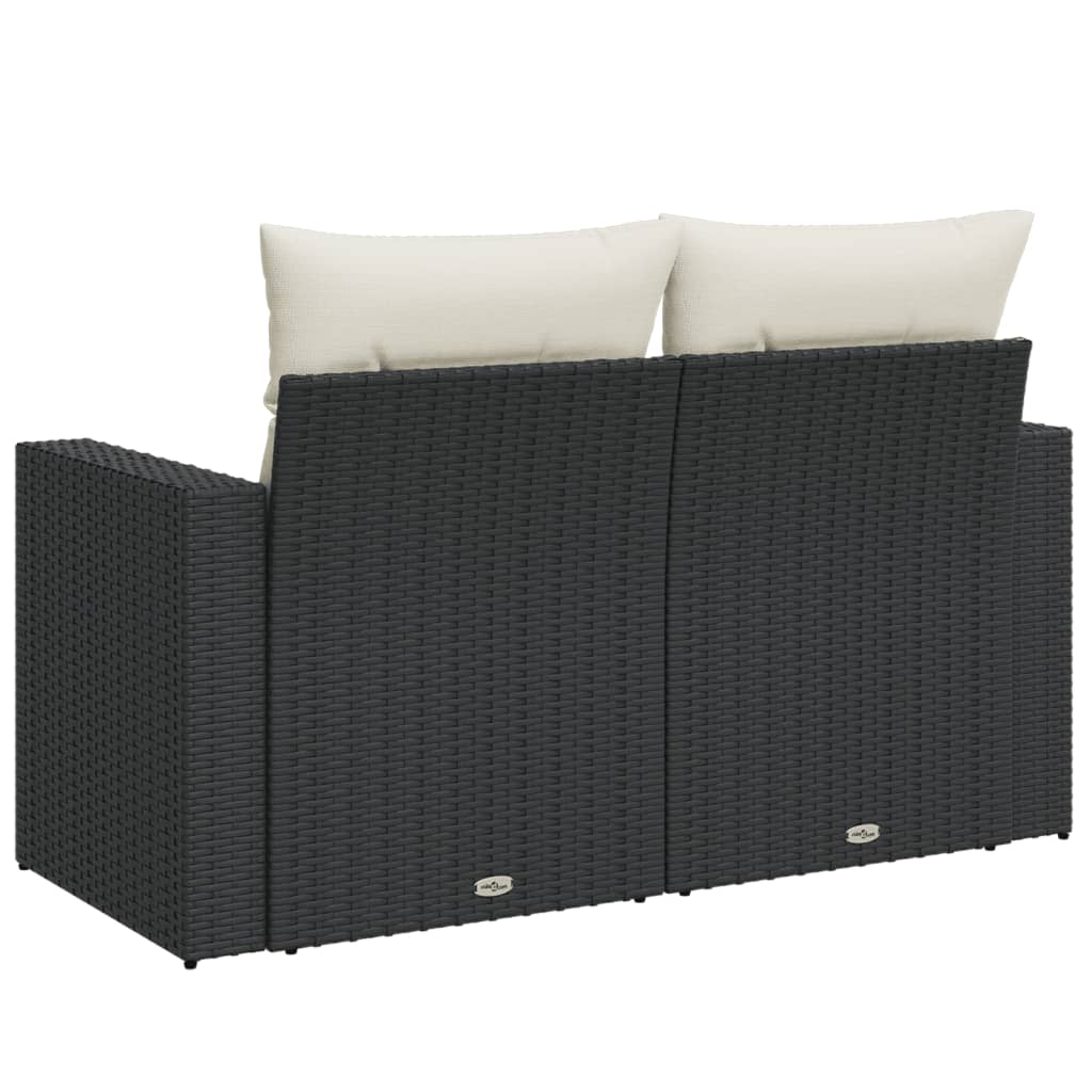 2 személyes fekete polyrattan kerti kanapé párnával