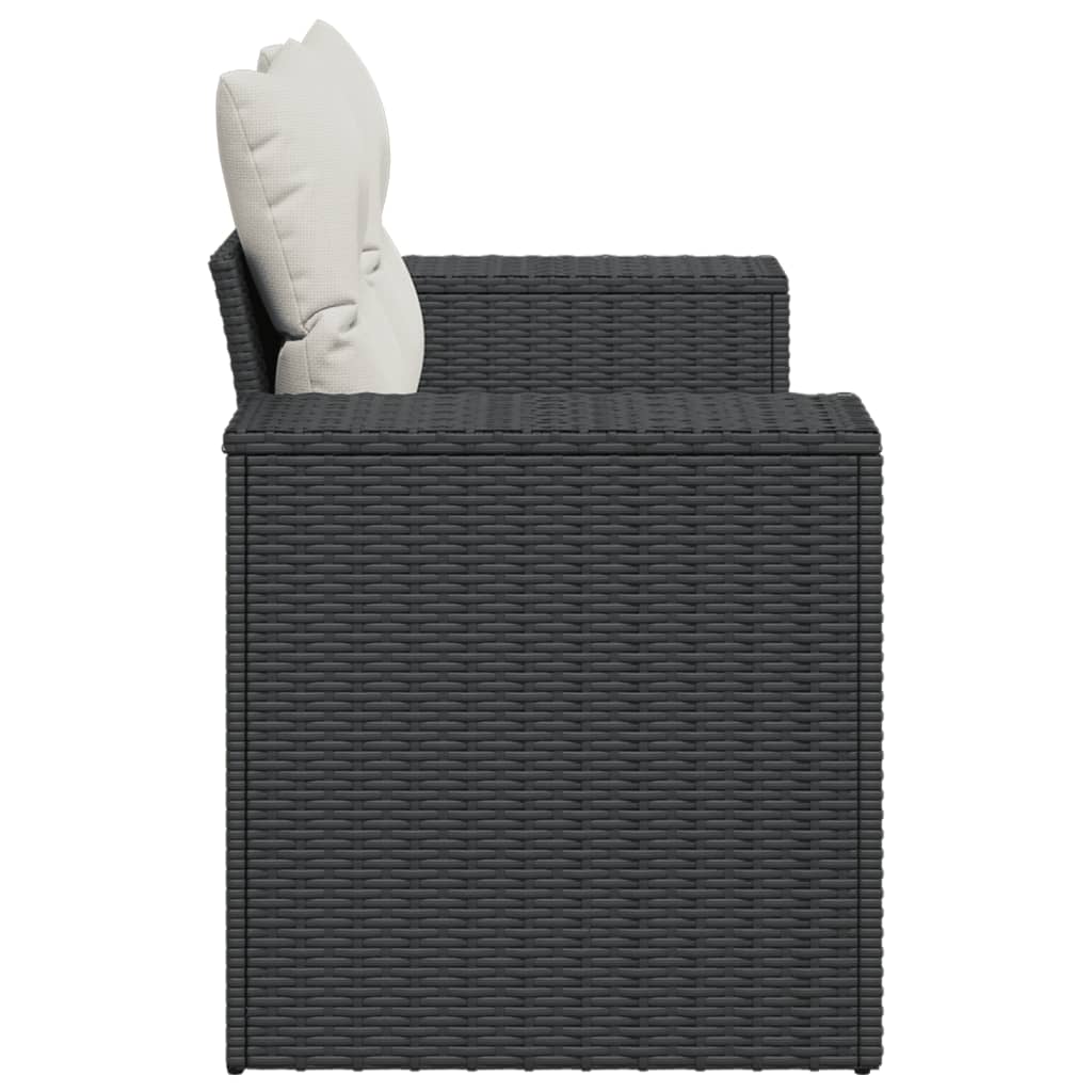 2 személyes fekete polyrattan kerti kanapé párnával
