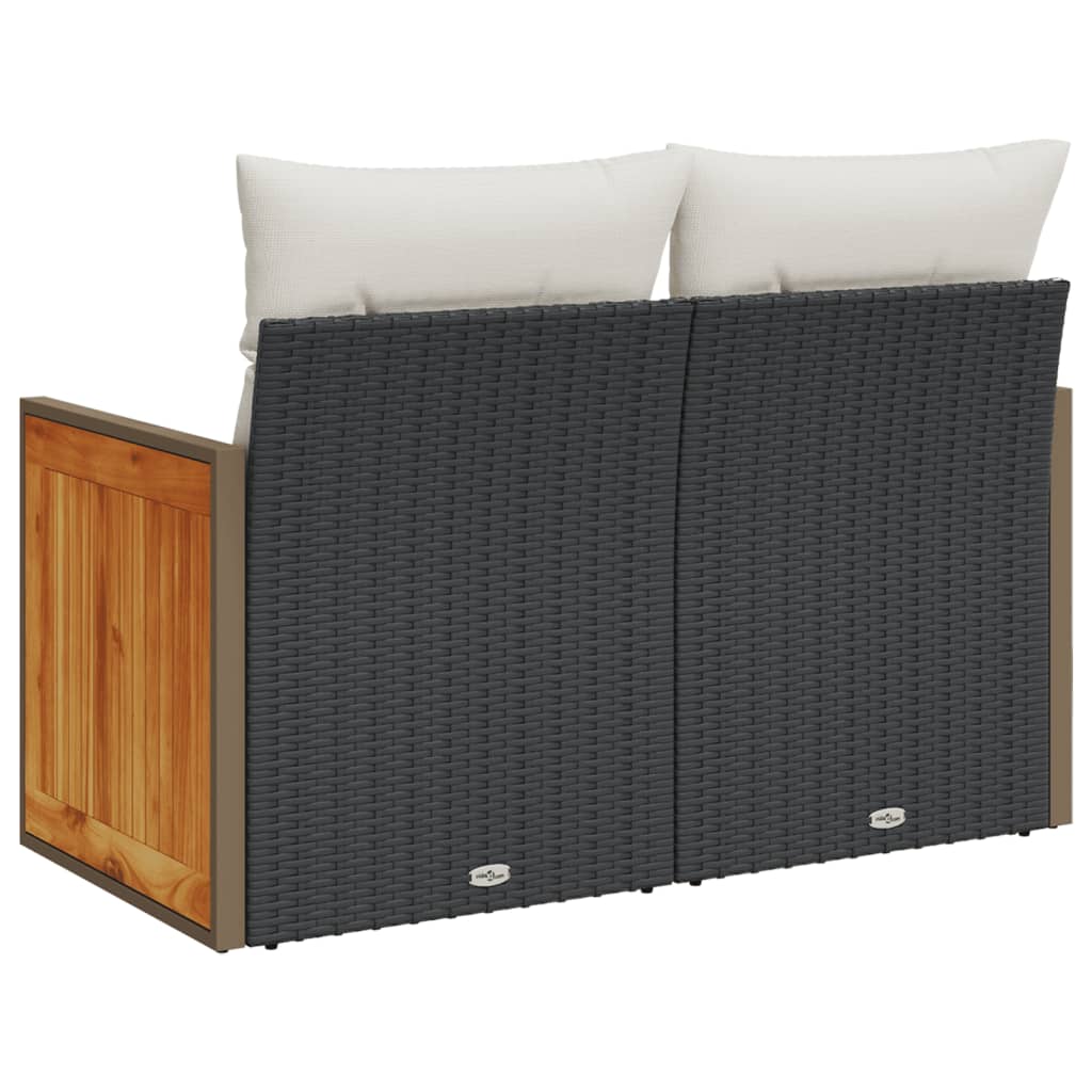 2 személyes fekete polyrattan kerti kanapé párnával