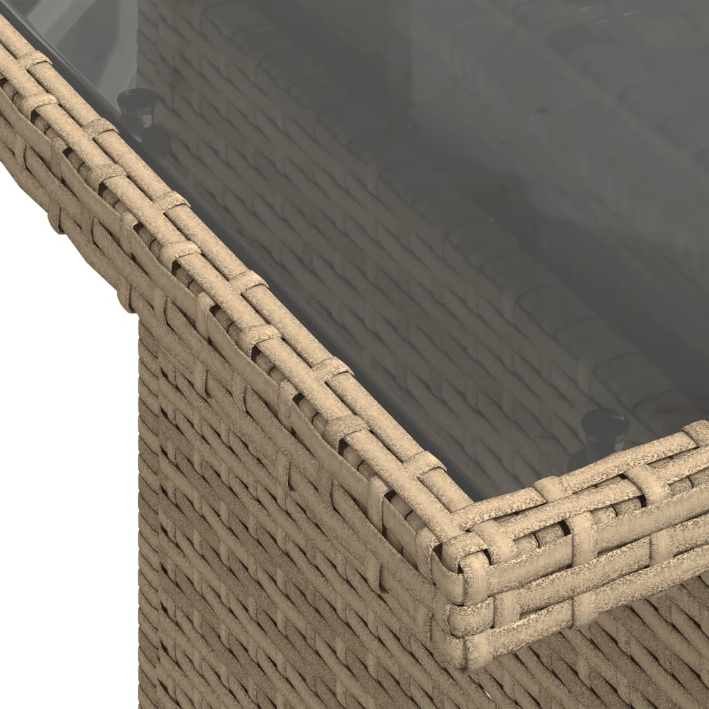 bézs polyrattan üveglapos kerti asztal 100 x 55 x 73 cm