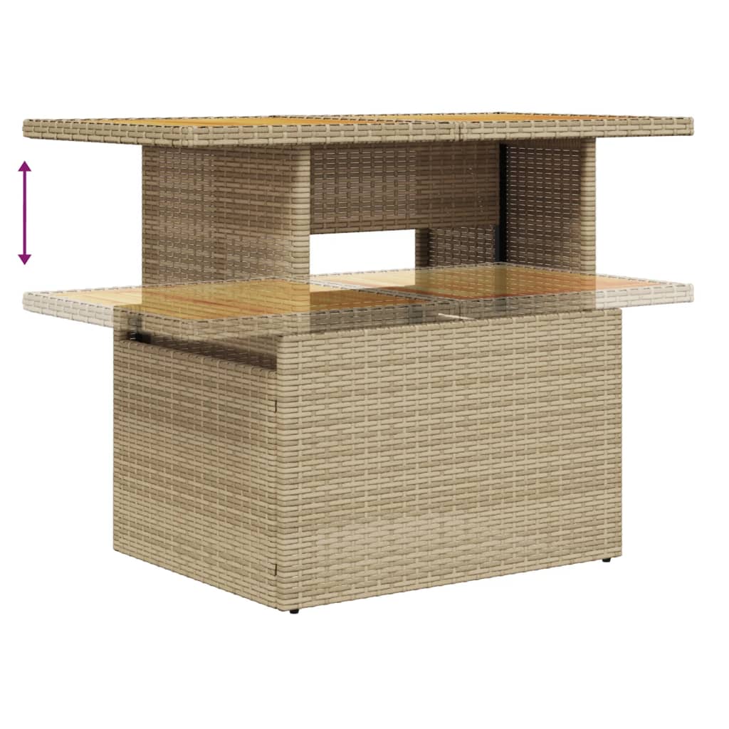 bézs polyrattan és akácfa kerti asztal 100 x 55 x 73 cm