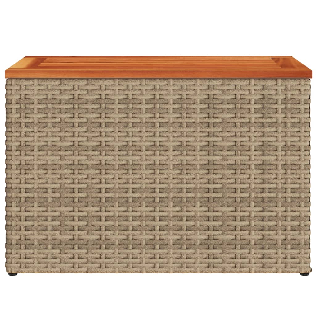 2 db bézs polyrattan és tömör fa kerti kisasztal 55x34x37 cm