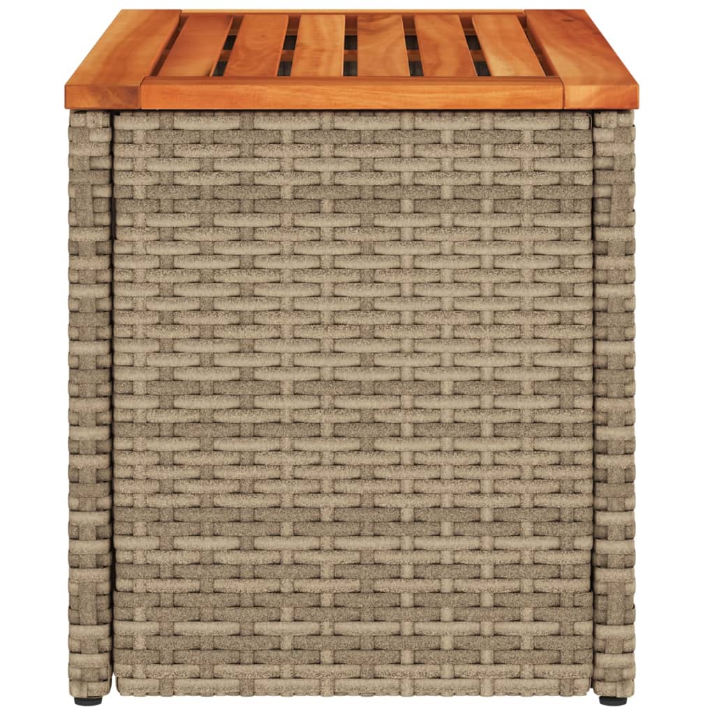 2 db bézs polyrattan és tömör fa kerti kisasztal 55x34x37 cm