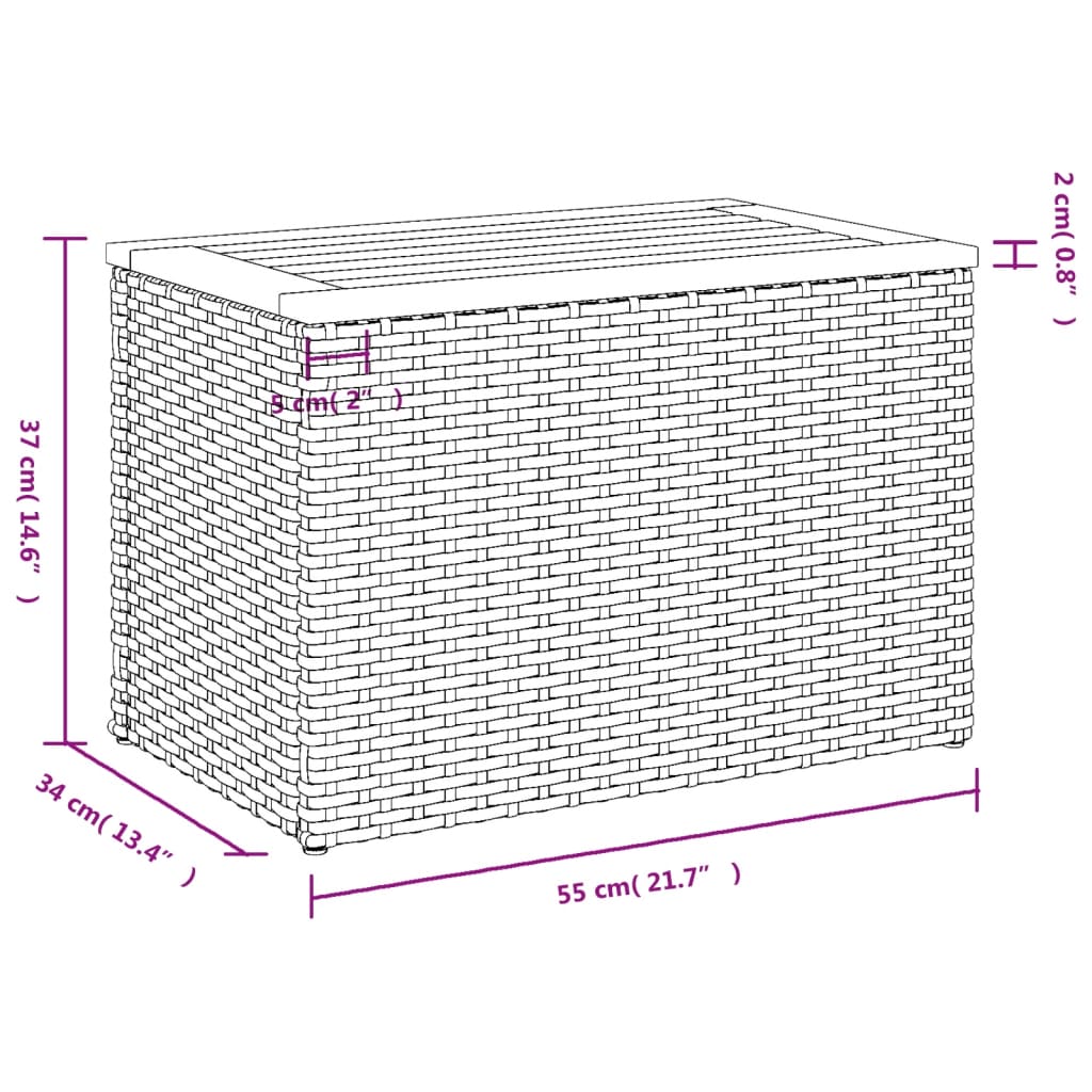 2 db bézs polyrattan és tömör fa kerti kisasztal 55x34x37 cm