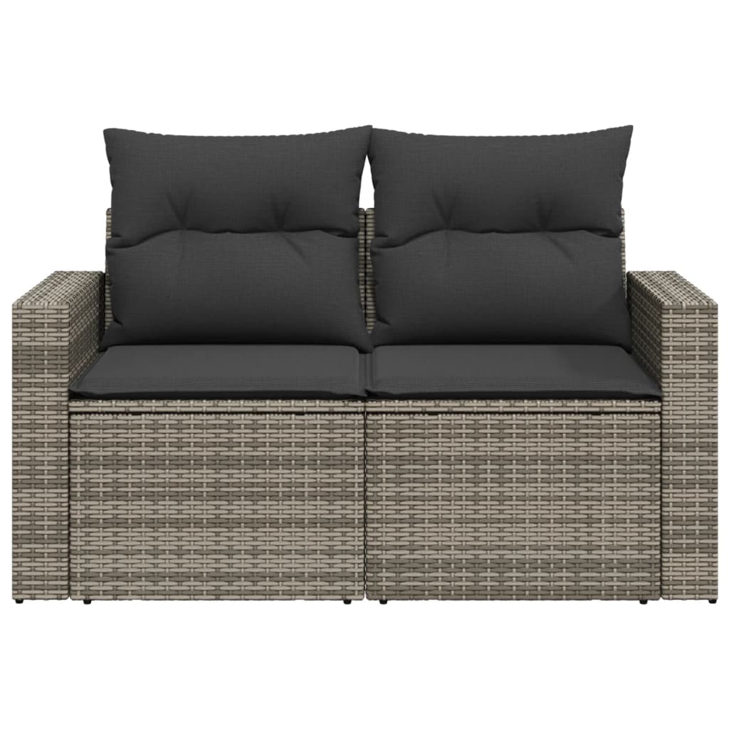 2 személyes szürke polyrattan kerti kanapé párnával