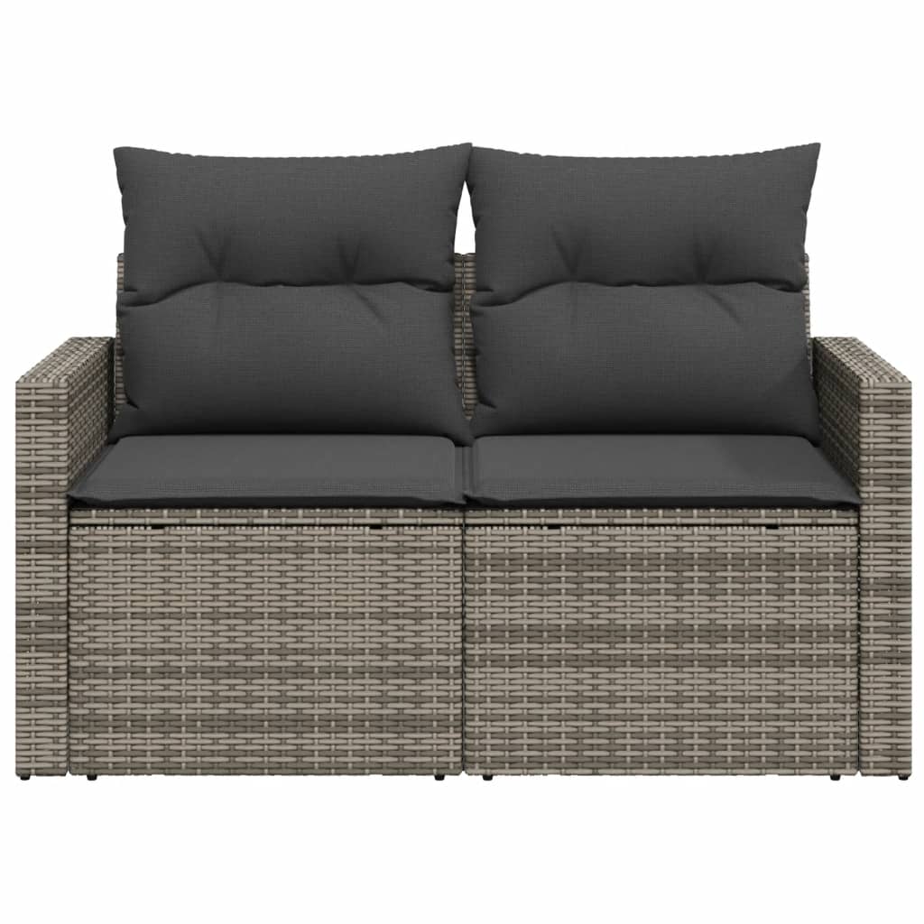 2 személyes szürke polyrattan kerti kanapé párnával