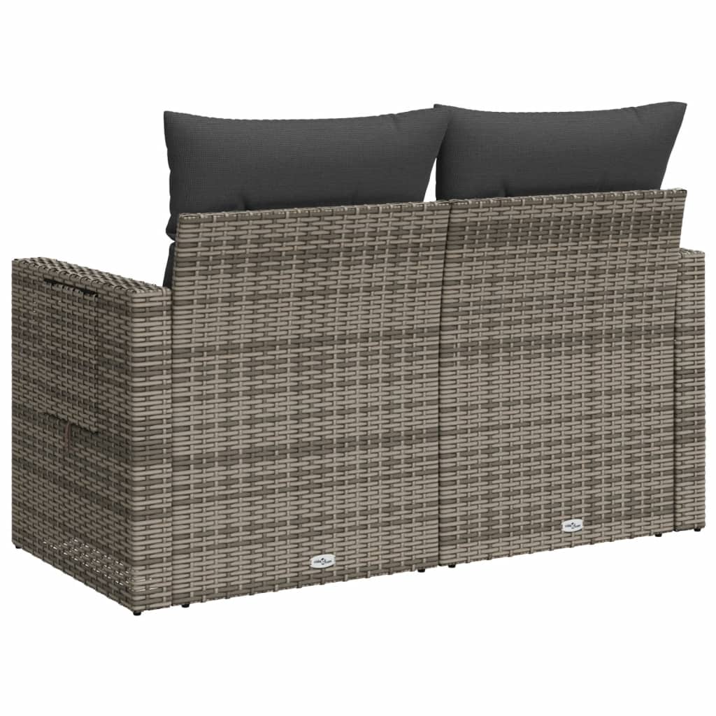 2 személyes szürke polyrattan kerti kanapé párnával