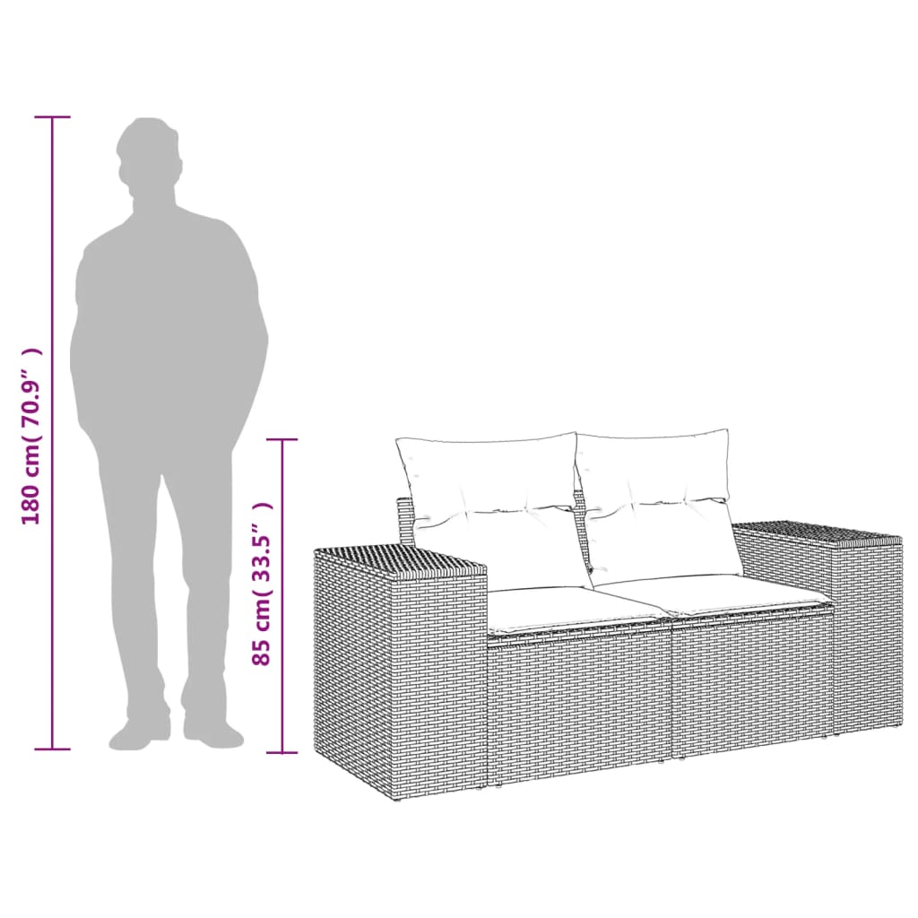 2 személyes szürke polyrattan kerti kanapé párnával
