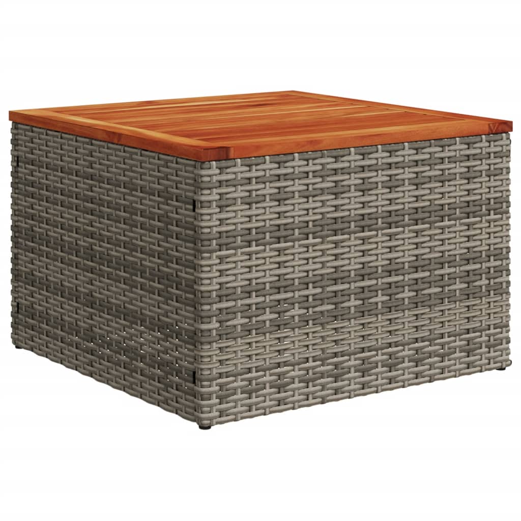 szürke polyrattan és akácfa kerti asztal 55 x 55 x 37 cm