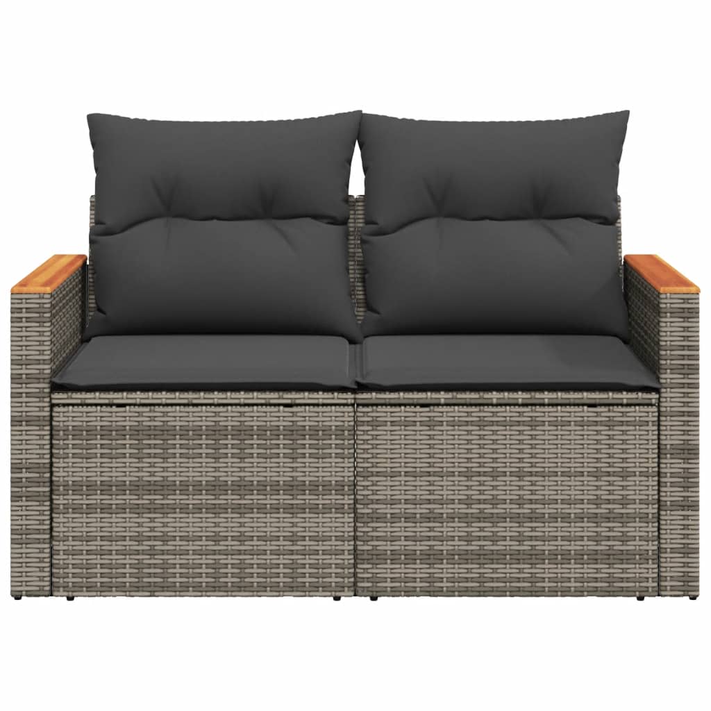 2 személyes szürke polyrattan kerti kanapé párnával