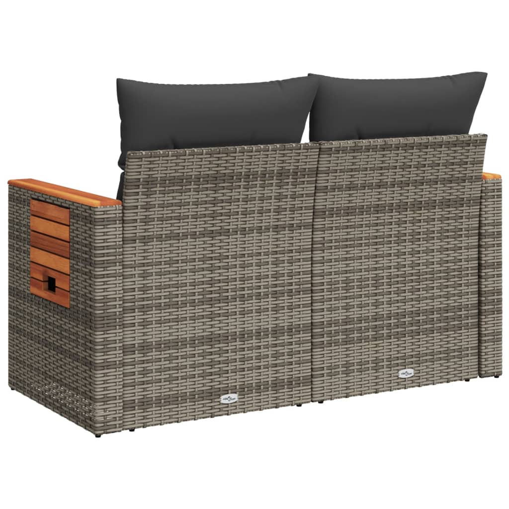 2 személyes szürke polyrattan kerti kanapé párnával