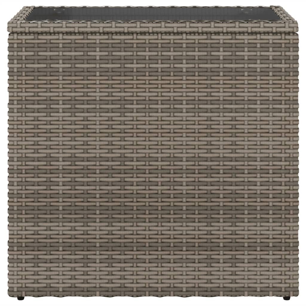 szürke polyrattan kerti kisasztal üveg lappal 58 x 27,5 x 55 cm