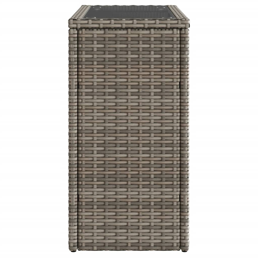 szürke polyrattan kerti kisasztal üveg lappal 58 x 27,5 x 55 cm