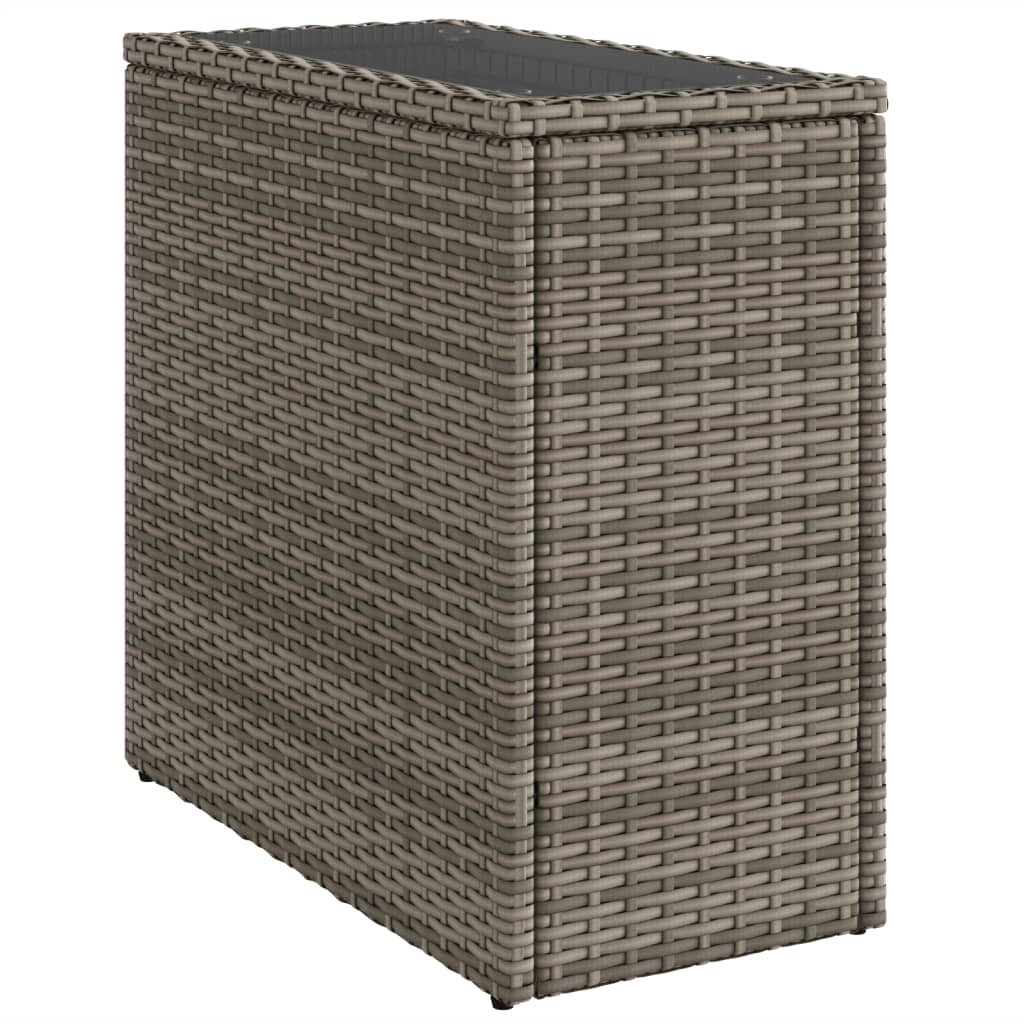 szürke polyrattan kerti kisasztal üveg lappal 58 x 27,5 x 55 cm