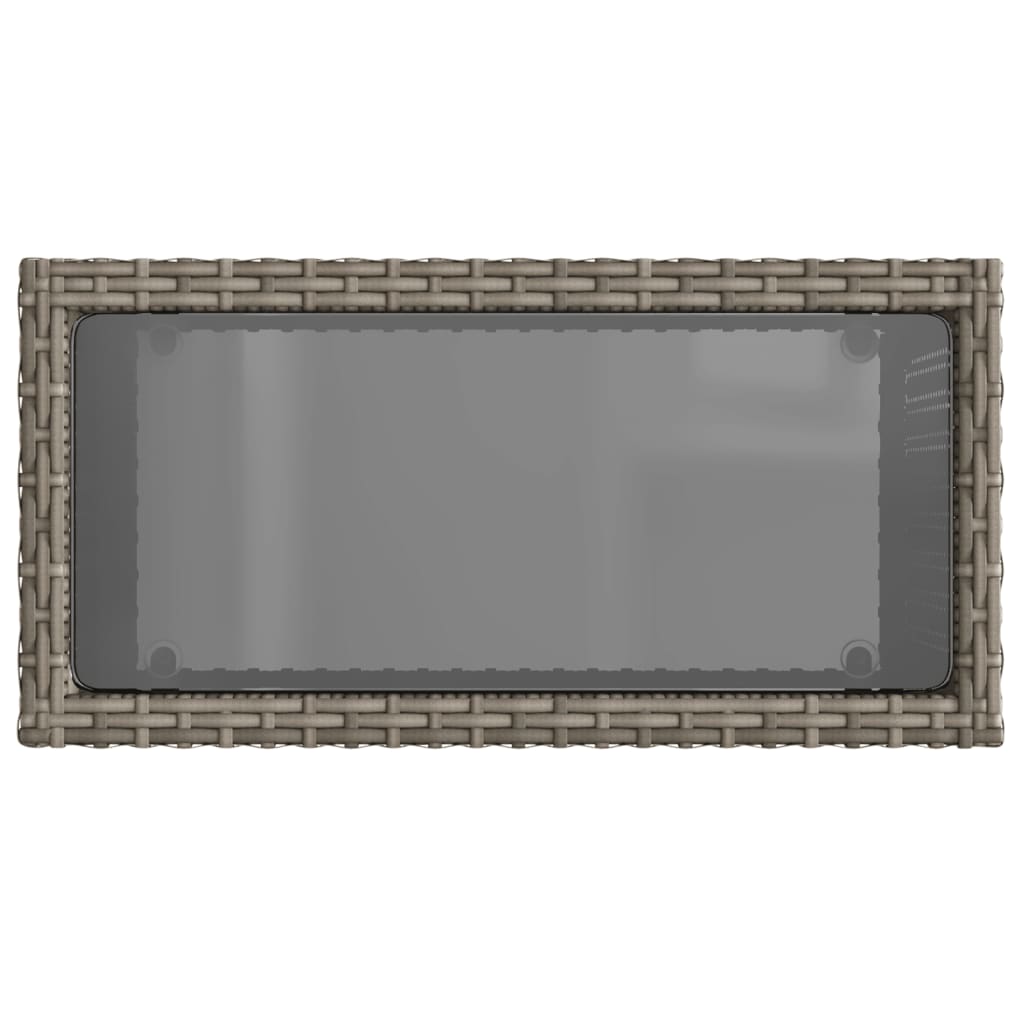 szürke polyrattan kerti kisasztal üveg lappal 58 x 27,5 x 55 cm